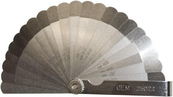OEM Tools - 22 Piece, 0.004 to 0.027" Thick, Feeler Gage Set - 3-1/4" Leaf Length, 1/2" Wide, Steel - Eagle Tool & Supply