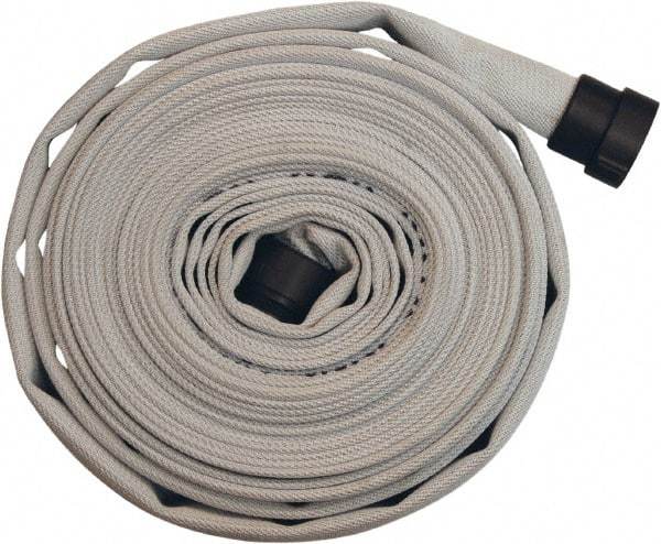 Dixon Valve & Coupling - 1-1/2" ID, 135 Working psi, White Polyester/Rubber Fire Hose, Single Jacket - Male x Female NPSH Ends, 50' Long, 405 Burst psi - Eagle Tool & Supply