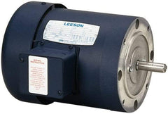 Leeson - 1 Max hp, 3,450 Max RPM, Electric AC DC Motor - 208-230/460 V Input, Three Phase, 56C Frame - Eagle Tool & Supply