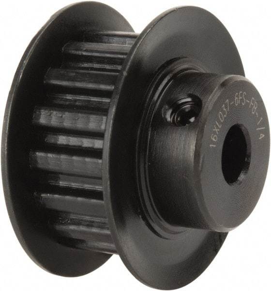 Power Drive - 16 Tooth, 1/4" Inside x 1" Outside Diam, Timing Belt Pulley - 1/4, 3/8" Belt Width, 1.019" Pitch Diam, Steel & Cast Iron - Eagle Tool & Supply