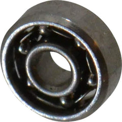Value Collection - 0.04" Bore Diam, 1/8" OD, Open Miniature Radial Ball Bearing - 3/64" Wide, 1 Row, Round Bore, 6 Lb Static Capacity, 22 Lb Dynamic Capacity - Eagle Tool & Supply