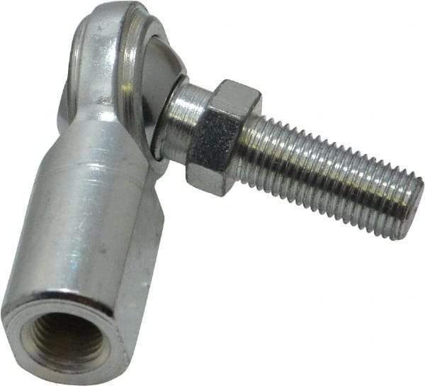 Made in USA - 3/8" ID, 1" Max OD, 5,100 Lb Max Static Cap, Female Spherical Rod End with Stud - 3/8-24 RH, Steel with Steel Raceway - Eagle Tool & Supply