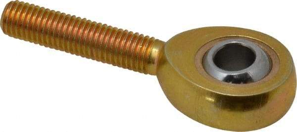 Made in USA - 1/4" ID, 3/4" Max OD, 2,168 Lb Max Static Cap, Plain Male Spherical Rod End - 1/4-28 RH, Steel with Bronze Raceway - Eagle Tool & Supply