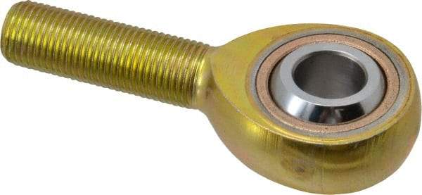 Made in USA - 1/2" ID, 1-5/16" Max OD, 6,700 Lb Max Static Cap, Plain Male Spherical Rod End - 1/2-20 RH, Steel with Bronze Raceway - Eagle Tool & Supply