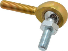 Made in USA - 1/4" ID, 3/4" Max OD, 2,168 Lb Max Static Cap, Male Spherical Rod End with Stud - 1/4-28 RH, Steel with Bronze Raceway - Eagle Tool & Supply