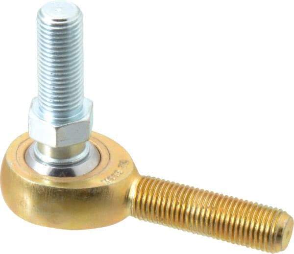 Made in USA - 3/8" ID, 1" Max OD, 4,012 Lb Max Static Cap, Male Spherical Rod End with Stud - 3/8-24 RH, Steel with Bronze Raceway - Eagle Tool & Supply