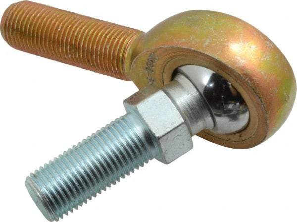 Made in USA - 1/2" ID, 1-5/16" Max OD, 6,700 Lb Max Static Cap, Male Spherical Rod End with Stud - 1/2-20 RH, Steel with Bronze Raceway - Eagle Tool & Supply