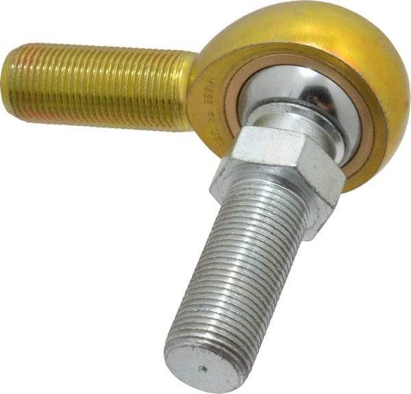 Made in USA - 3/4" ID, 1-3/4" Max OD, 11,550 Lb Max Static Cap, Male Spherical Rod End with Stud - 3/4-16 RH, Steel with Bronze Raceway - Eagle Tool & Supply