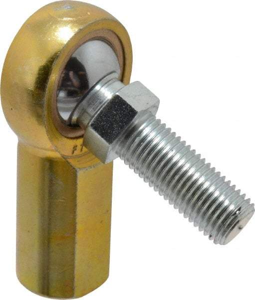 Made in USA - 7/16" ID, 1-1/8" Max OD, 4,300 Lb Max Static Cap, Female Spherical Rod End with Stud - 7/16-20 RH, Steel with Bronze Raceway - Eagle Tool & Supply