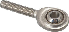 Made in USA - 1/4" ID, 3/4" Max OD, 1,370 Lb Max Static Cap, Plain Male Spherical Rod End - 1/4-28 RH, Stainless Steel with Stainless Steel Raceway - Eagle Tool & Supply