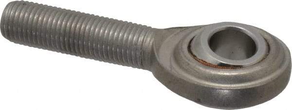 Made in USA - 3/8" ID, 1" Max OD, 3,040 Lb Max Static Cap, Plain Male Spherical Rod End - 3/8-24 RH, Stainless Steel with Stainless Steel Raceway - Eagle Tool & Supply