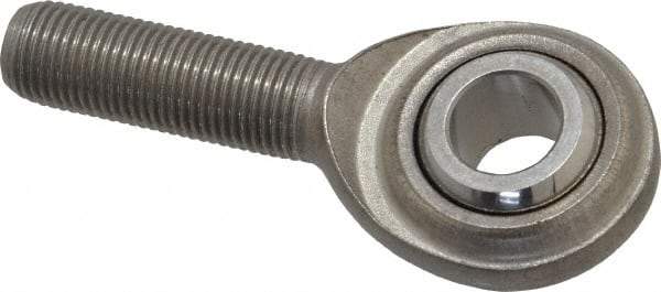 Made in USA - 1/2" ID, 1-5/16" Max OD, 4,700 Lb Max Static Cap, Plain Male Spherical Rod End - 1/2-20 RH, Stainless Steel with Stainless Steel Raceway - Eagle Tool & Supply