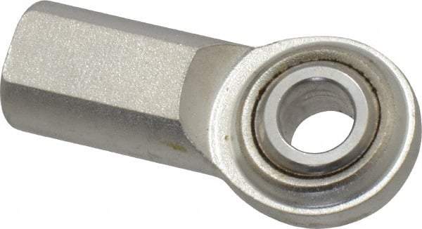 Made in USA - 3/8" ID, 1" Max OD, 3,080 Lb Max Static Cap, Plain Female Spherical Rod End - 3/8-24 RH, Stainless Steel with Stainless Steel Raceway - Eagle Tool & Supply