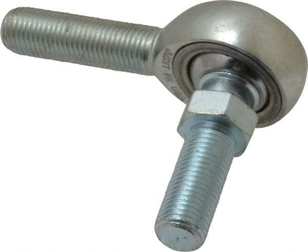 Made in USA - 3/8" ID, 1" Max OD, 9,550 Lb Max Static Cap, Male Spherical Rod End with Stud - 3/8-24 RH, Alloy Steel with Steel Raceway - Eagle Tool & Supply