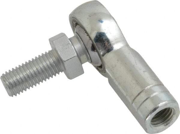 Made in USA - 5/16" ID, 7/8" Max OD, 7,640 Lb Max Static Cap, Female Spherical Rod End with Stud - 5/16-24 RH, Alloy Steel with Steel Raceway - Eagle Tool & Supply