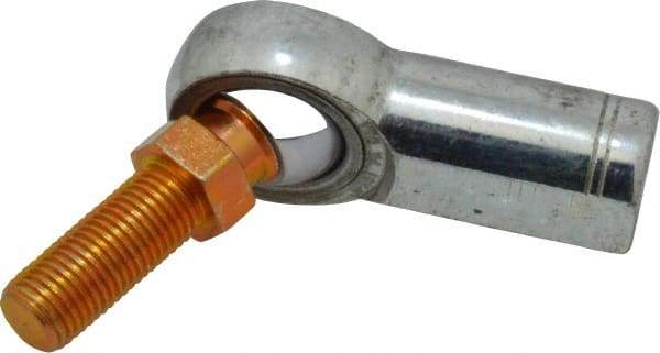 Made in USA - 3/8" ID, 1" Max OD, 9,550 Lb Max Static Cap, Female Spherical Rod End with Stud - 3/8-24 RH, Alloy Steel with Steel Raceway - Eagle Tool & Supply