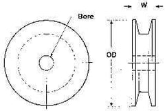 Poly Hi Solidur - 1/2" Bore, 10.85" Outside Diam, Finished Bore V-Belt Sheave - 3/4" Wide - Eagle Tool & Supply
