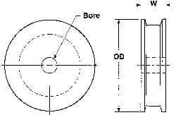Poly Hi Solidur - 1/4" Bore, 3" Outside Diam, Finished Bore Flat Belt Pulley - 1-1/4" Wide - Eagle Tool & Supply