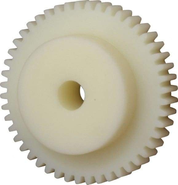 Poly Hi Solidur - 16 Pitch, 3" Pitch Diam, 48 Tooth Spur Gear - 1/2" Face Width, 1/2" Bore Diam, 2" Hub Diam, Nylon - Eagle Tool & Supply