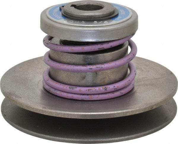 Lovejoy - 1.62" Min Pitch, 2.81" Long, 3-3/4" Max Diam, Spring Loaded Variable Speed Pulley - 4" Outside Diam, 5/8" Inside Diam, 1/2 Hp at 1750 RPM, 0.333 Hp at 1150 RPM - Eagle Tool & Supply