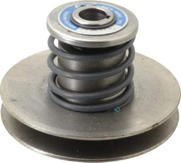 Lovejoy - 1.72" Min Pitch, 3-1/2" Long, 4.65" Max Diam, Spring Loaded Variable Speed Pulley - 5" Outside Diam, 3/4" Inside Diam, 1/2 Hp at 1750 RPM, 0.333 Hp at 1150 RPM - Eagle Tool & Supply