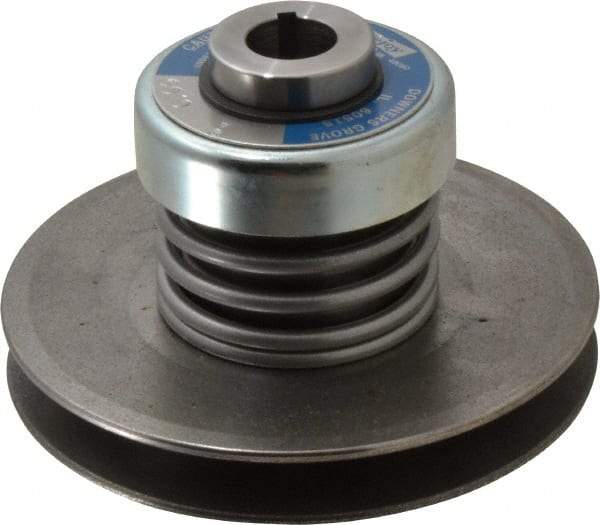 Lovejoy - 2.69" Min Pitch, 4.13" Long, 5.65" Max Diam, Spring Loaded Variable Speed Pulley - 6" Outside Diam, 7/8" Inside Diam, 1 Hp at 1750 RPM, 3/4 Hp at 1150 RPM - Eagle Tool & Supply
