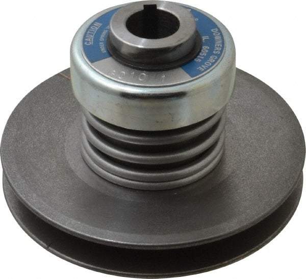 Lovejoy - 2.69" Min Pitch, 4.13" Long, 5.65" Max Diam, Spring Loaded Variable Speed Pulley - 6" Outside Diam, 1" Inside Diam, 1 Hp at 1750 RPM, 3/4 Hp at 1150 RPM - Eagle Tool & Supply