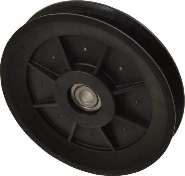 Fenner Drives - 3/8 Inside x 5.04" Outside Diam, 0.65" Wide Pulley Slot, Glass Reinforced Nylon Idler Pulley - 5L/B Belt Section, For Use with V-Belts - Eagle Tool & Supply
