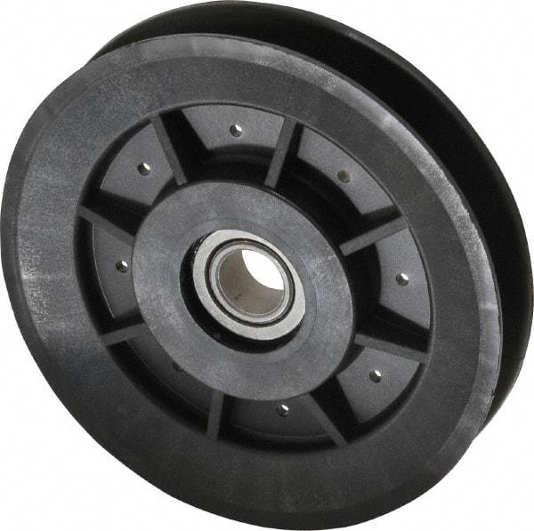 Fenner Drives - 1/2 Inside x 3.98" Outside Diam, 1/2" Wide Pulley Slot, Glass Reinforced Nylon Idler Pulley - 4L/A Belt Section, For Use with V-Belts - Eagle Tool & Supply