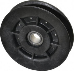 Fenner Drives - 1/2 Inside x 4" Outside Diam, 0.64" Wide Pulley Slot, Glass Reinforced Nylon Idler Pulley - 5L/B Belt Section, For Use with V-Belts - Eagle Tool & Supply