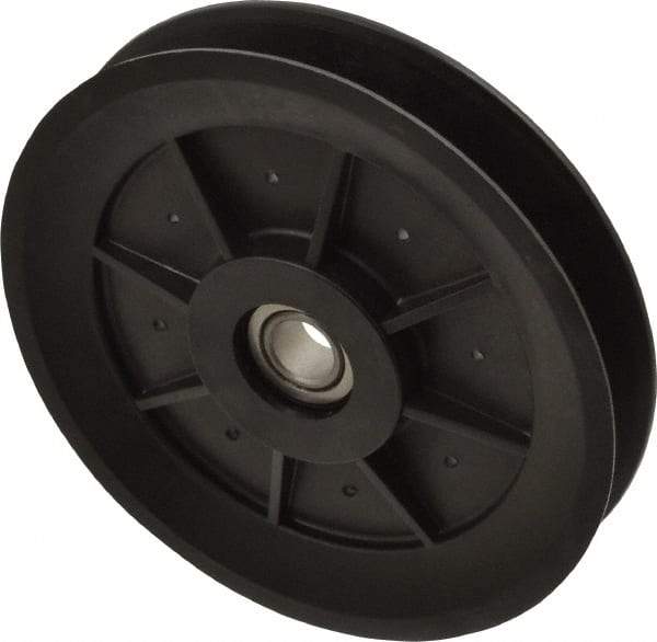 Fenner Drives - 1/2 Inside x 5.04" Outside Diam, 0.65" Wide Pulley Slot, Glass Reinforced Nylon Idler Pulley - 5L/B Belt Section, For Use with V-Belts - Eagle Tool & Supply