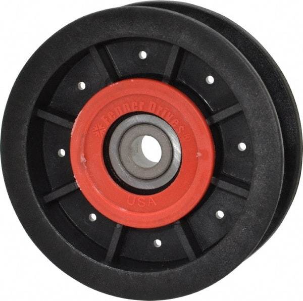 Fenner Drives - 3/8 Inside x 3-1/2" Outside Diam, 0.77" Wide Pulley Slot, Glass Reinforced Nylon Idler Pulley - For Use with Flat Belts, 5/8" Wide - Eagle Tool & Supply