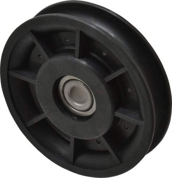 Fenner Drives - 3/8 Inside x 3-1/2" Outside Diam, 0.53" Wide Pulley Slot, Glass Reinforced Nylon Idler Pulley - 1/2" Belt Size Diam, For Use with Round Belts - Eagle Tool & Supply