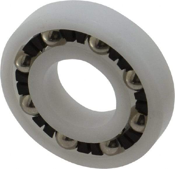 Made in USA - 1/2" Bore Diam, 1-1/8" OD, Open Plastic Race Radial Ball Bearing - 1/4" Wide, 1 Row, Round Bore, 43 Lb Static Capacity, 55 Lb Dynamic Capacity - Eagle Tool & Supply