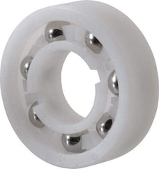 Made in USA - 5/8" Bore Diam, 1-3/8" OD, Open Plastic Race Radial Ball Bearing - 7/16" Wide, 1 Row, Round Bore, 46 Lb Static Capacity, 69 Lb Dynamic Capacity - Eagle Tool & Supply