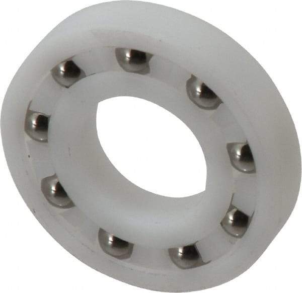Made in USA - 3/4" Bore Diam, 1-5/8" OD, Open Plastic Race Radial Ball Bearing - 5/16" Wide, 1 Row, Round Bore, 52 Lb Static Capacity, 78 Lb Dynamic Capacity - Eagle Tool & Supply
