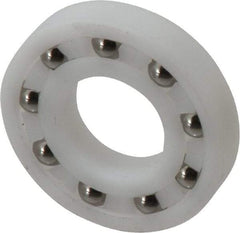 Made in USA - 3/4" Bore Diam, 1-5/8" OD, Open Plastic Race Radial Ball Bearing - 5/16" Wide, 1 Row, Round Bore, 52 Lb Static Capacity, 78 Lb Dynamic Capacity - Eagle Tool & Supply