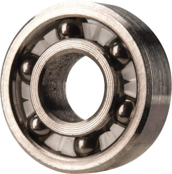 Made in USA - 1/4" Bore Diam, 5/8" OD, Open Precision Ground Radial Ball Bearing - 3/16" Wide, 1 Row, Round Bore, 51 Lb Static Capacity, 78 Lb Dynamic Capacity - Eagle Tool & Supply