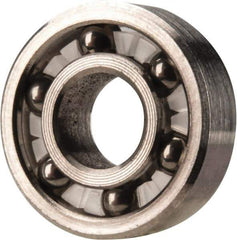 Made in USA - 1/4" Bore Diam, 5/8" OD, Open Precision Ground Radial Ball Bearing - 3/16" Wide, 1 Row, Round Bore, 51 Lb Static Capacity, 78 Lb Dynamic Capacity - Eagle Tool & Supply