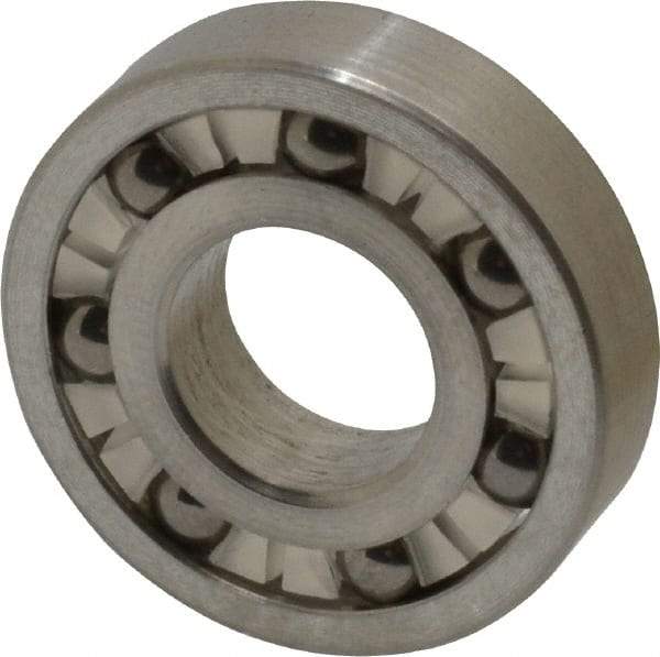 Made in USA - 3/8" Bore Diam, 7/8" OD, Open Precision Ground Radial Ball Bearing - 7/32" Wide, 1 Row, Round Bore, 99 Lb Static Capacity, 126 Lb Dynamic Capacity - Eagle Tool & Supply