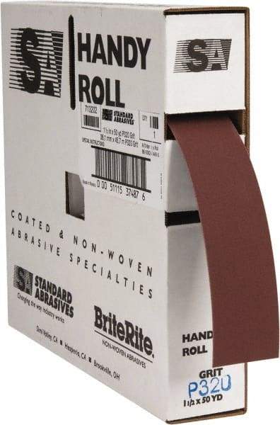 Standard Abrasives - 1-1/2 Inches Wide, 320 Grit Aluminum Oxide Shop Roll - 50 Yards Long, Extra Fine Grade, J Weighted Backing - Eagle Tool & Supply