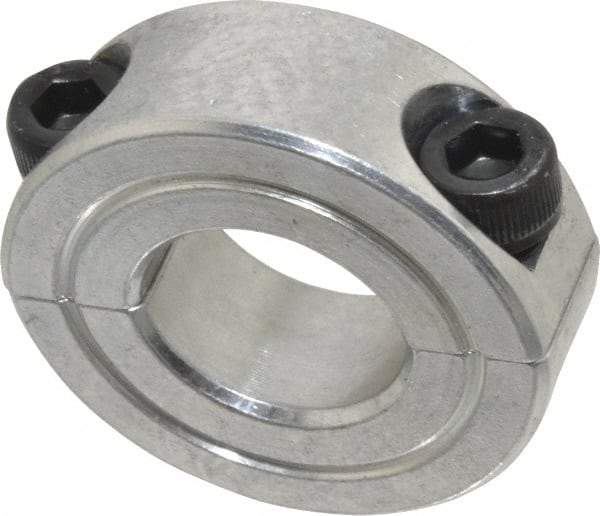 Climax Metal Products - 5/8" Bore, Aluminum, Two Piece Shaft Collar - 1-5/16" Outside Diam, 7/16" Wide - Eagle Tool & Supply