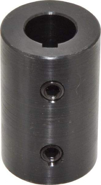 Climax Metal Products - 5/8" Inside x 1-1/4" Outside Diam, Mild Steel Set Screw Rigid Coupling with keyway - 2" Long x 3/16" Keyway Width x 3/32" Keyway Depth - Eagle Tool & Supply
