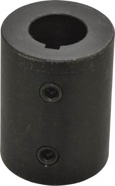 Climax Metal Products - 3/4" Inside x 1-1/2" Outside Diam, Mild Steel Set Screw Rigid Coupling with keyway - 2" Long x 3/16" Keyway Width x 3/32" Keyway Depth - Eagle Tool & Supply
