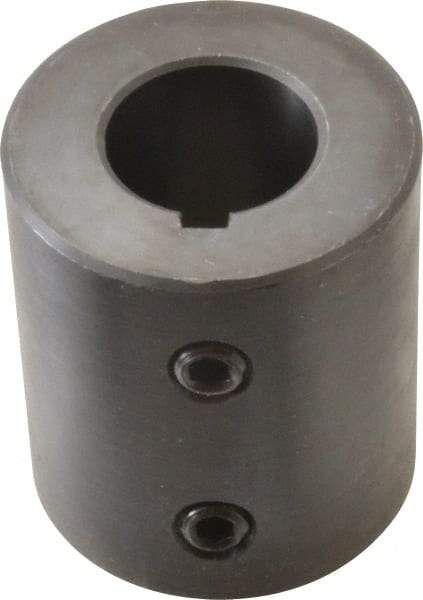 Climax Metal Products - 7/8" Inside x 1-3/4" Outside Diam, Mild Steel Set Screw Rigid Coupling with keyway - 2" Long x 3/16" Keyway Width x 3/32" Keyway Depth - Eagle Tool & Supply