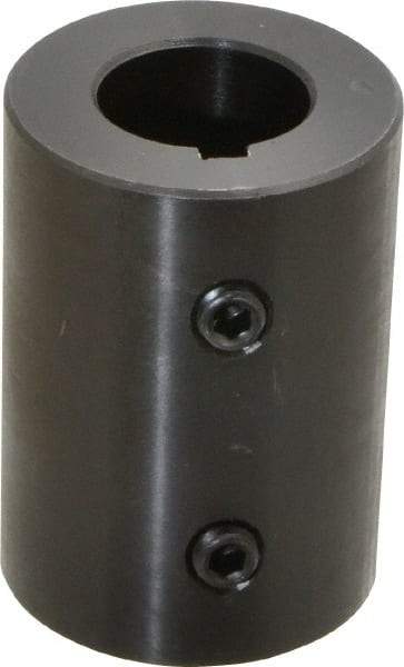 Climax Metal Products - 1-1/8" Inside x 2-1/8" Outside Diam, Mild Steel Set Screw Rigid Coupling with keyway - 3" Long x 1/4" Keyway Width x 1/8" Keyway Depth - Eagle Tool & Supply