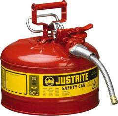 Justrite - 2 Gal Galvanized Steel Type II Safety Can - 13-1/4" High x 9-1/2" Diam, Red with Yellow - Eagle Tool & Supply