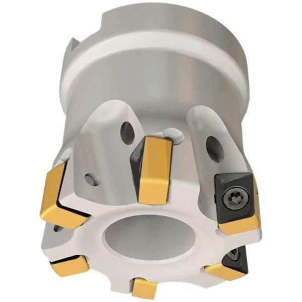 Iscar - 6 Inserts, 1-1/2" Cut Diam, 3/4" Arbor Diam, 0.315" Max Depth of Cut, Indexable Square-Shoulder Face Mill - 0/90° Lead Angle, 1.57" High, H490 AN.X 09 Insert Compatibility, Through Coolant, Series Helido - Eagle Tool & Supply