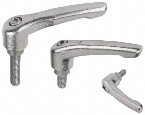 KIPP - 3/8-16, 16mm Hub Diam, Stainless Steel Threaded Stud Adjustable Clamping Handle - 25mm Stud Length, 91mm OAL, 54.5mm High - Eagle Tool & Supply