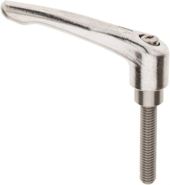 KIPP - 3/8-16, 16mm Hub Diam, Stainless Steel Threaded Stud Adjustable Clamping Handle - 1-31/32" Stud Length, 91mm OAL, 54.5mm High - Eagle Tool & Supply